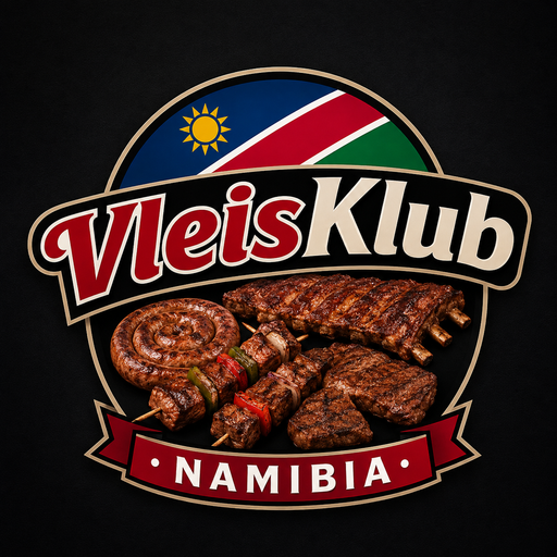 VleisKlub crest logo with Namibian flag and braai meat
